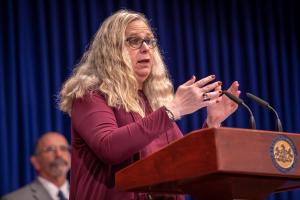 Dr. Rachel Levine, secretary of the Pennsylvania Department of Health, speaks at the Capitol in September 2019.